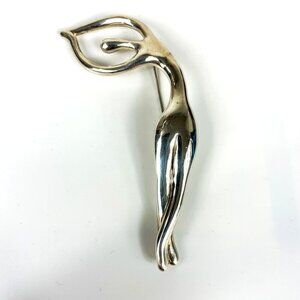 Modernist Sterling Silver Dancing Woman Figure Brooch Pin Ruth Bloch Israel